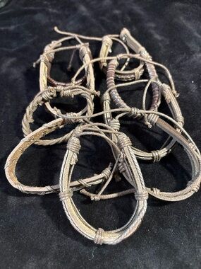 Braided & Cross-Stitched Leather Wrap Cuff Bracelets (6-Set) Dark Brown EUC Boho